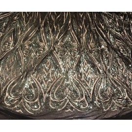 wowfabric4less123 Green Gold Black Embroidery 2way stretch sequin Lace fabric 50” Width 1 Yard
