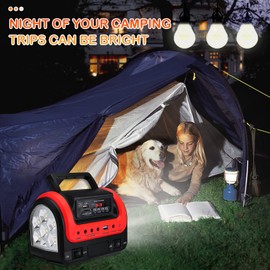 Solar Generator,Portable Power Station with Solar Panel Included,LiFePO4 Battery Mini Portable Generator with DC/USB Outlets,Quiet Generators LED Flashlight for Home Use, Camping(Red)