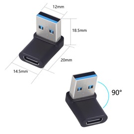 LANMINGLEL 10Gbps USB 3.2 Adapter 90 Degree USB Male to Type C Female Adapter OTG Data Transfer for Laptop Tablet Phone 3 Pack(Black USB A M/C F)