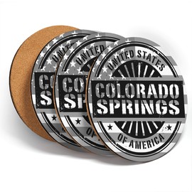 Destination Vinyl ltd Great Coasters (Set of 4) Round - BW - Colorado Springs USA American Map Drink Glossy Coasters/Tabletop Protection for Any Table Type #40538