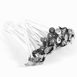 Candle DIY,100Pcs Functional Candle Wicks, with 100 Pcs Metal Candle Wick Sustainer Tabs,Thick Candle Wick with Base,for Soy Beeswax Candle Making and Candle DIY (8cm)