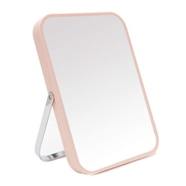 YEAKE Table Desk Vanity Makeup Mirror,8-Inch Portable Folding Mirror with Metal Stand 90°Adjustable Rotation Tavel Make Up Mirror Hanging Bathroom for Shower Shaving(Pink)