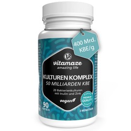 Vitamaze Kulturen Complex High Dose with 50 Billion CFU in 1 Capsule, 20 Bacterial Cultures for Inulin and Zinc, 90 Vegan & Enteric Juice-Resistant Capsules for 3 Months