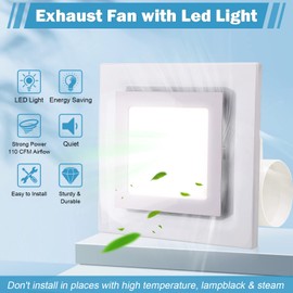 FEITON Bathroom Exhaust Fan with Light, Ceiling Mount, 110 CFM 1.0 Sones 4 Inch Duct, Quiet Square Bath Fan Light Combo, Shower Exhaust Fan with Light