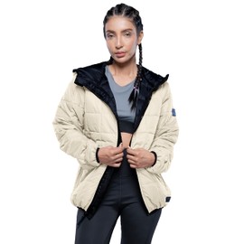 URBAN BUCK Packable Puffer Jacket Women with Hood – 32 Degree Heat Lightweight Travel Winter Plan Puff Foldable Jacket for Women - Ember Cream Quilted Water-Resistant & Repellent For Outdoor (M)