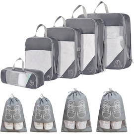 VITEVER 9pcs Compression Packing Cube Set, Ultralight Expandable Travel Organiser for Hand Luggage, Waterproof Travel Packing Cubes, Travel Packing Cubes for Suitcases (Grey)