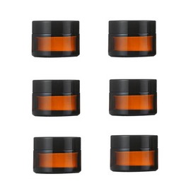 6Pcs 5ml 1/6oz Amber Glass Jar Empty Round Cosmetic Cream Container Lotion Bottle Travel Storage Container with Inner Liners and Black Lids for Body Scrub Lotion Ointment Sample Balm
