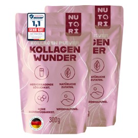 NUTORI - Collagen Powder 300 g - Optimal Bioavailability and Solubility - Grazing - Collagen Hydrolysate Peptides - Produced & Laboratory Tested in Germany - Pack of 2