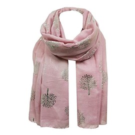 World of Shawls Silver Foil Mulberry Tree Print Fashion Scarf (Baby Pink)