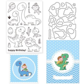 ORIGACH Dinosaur and Baby Stamps and Die for Card Making DIY Scrapbooking Album Decorative
