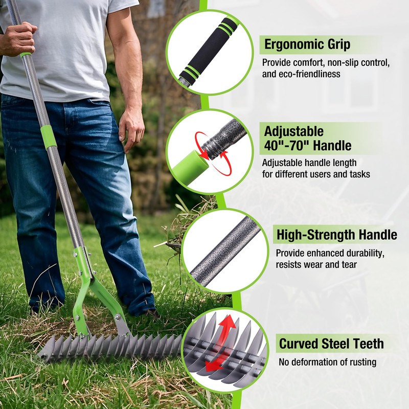 WORKPRO Thatch Rake, 15-Inch Thatching Rake for Lawns, Heavy Duty