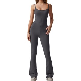 QINSEN Womens Seamless Adjustable Spaghetti Strap Leisure Yoga Workout Leggings Jumpsuit Dark Grey L