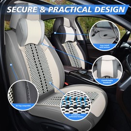 yulidayang Car Seat Covers Full Set-Nappa Leather Seat Covers for Cars, Breathable Waterproof Anti-Slip 5 Seat Cover Full Set for Cars,Trucks,SUVs,Sedans & Pickups with 2 Pillows,Grey & Beige