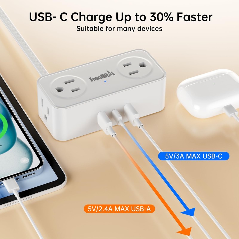 10FT Ultra Thin Flat Power Bar, SMALLRT Small Flat Plug