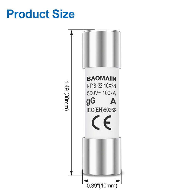 Baomain 10-Pack 16A Fuse Link, RT18-32 (RO15 RT14 RT19), Cylindrical
