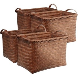 BROWNLILY BROWNLILY Handwoven Clothes Basket Laundry Hampers Large Wicker Storage Baskets for Shelves Blankets Closet Storage Bins Car Bedroom Bathroom Organizers and Storage Bath (Pack of 4, Brown)