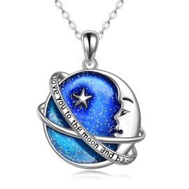 Earth Planet Chain 925 Sterling Silver Star Moon Galaxy Pendant Necklace Universe Planet Jewellery Gifts for Women Girls, Sterling Silver, Not known.