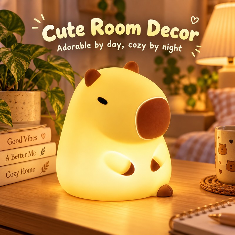 Cartoon Capybara LED Night Light with Yellow Glow for Bedside