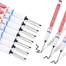 Pack of 10 Deep Hole Markers, Drill Hole Markers, 20 mm Extra Long Tip Deep Hole Marker, Slotted Hole Marker, Marker Pen, Extra Long Tip Marker Pen for Tiles, Metal, Wood, Crafts, Stone (Black)
