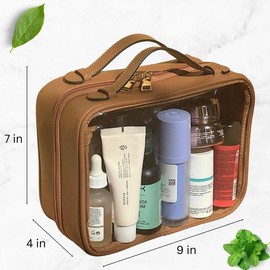 JAZD Clear Makeup Bag Toiletry Bag for Women Cosmetic Case Large Capacity Travel Make Up Bag Organizer Transparent Storage Compartment TSA Approved:_BROWN