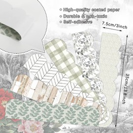 Whaline 69Ft Farmhouse Bulletin Board Borders 6 Designs Watercolor Decoration Borders Green Leaves Trim Border Bulletin Board Stickers for School Classroom Office Party Decoration