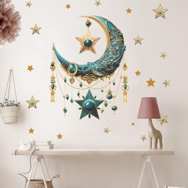 Ramadan Wall Decor Decals Islamic Muslim Wall Stickers Eid Mubarak Ramadan Decor Moon Star Decals for Window Living Room Bedroom Home Decorations Wallpaper (Moon)
