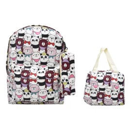 Lluvia Mochila Lonchera Lapicera Osos Con Accesorios Estampada Blanca Primaria Ll23bjm089 Lluvia Color Blanco