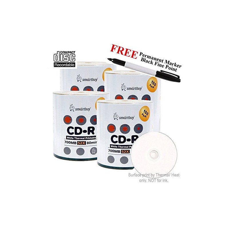 Smartbuy 400-disc 700mb/80min 52x CD-R White Thermal Hub Printable Blank