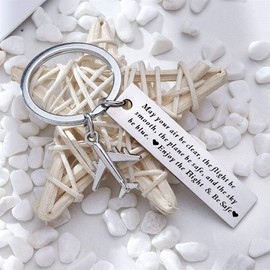RFTWXHPN Fly Safe Pilot Keychain Gifts for Women Men May Your Air be Clear Key Chain for Grandson Daughter Flight Attendant Staff Fly Safe Gift for Friends Traveling Gifts Key Rings