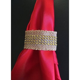8pc Set of Burlap Napkin Ring with Gold Bling-Perfect Table Decoration