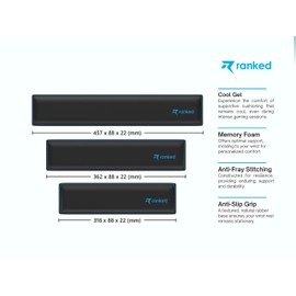 Ranked Cooling Gel Memory Foam Wrist Rest | Ergonomic Comfort for Gaming & Work | Durable Construction with Anti-Fray Stitching | Non-Slip Grip (Tenkeyless Size, Black)