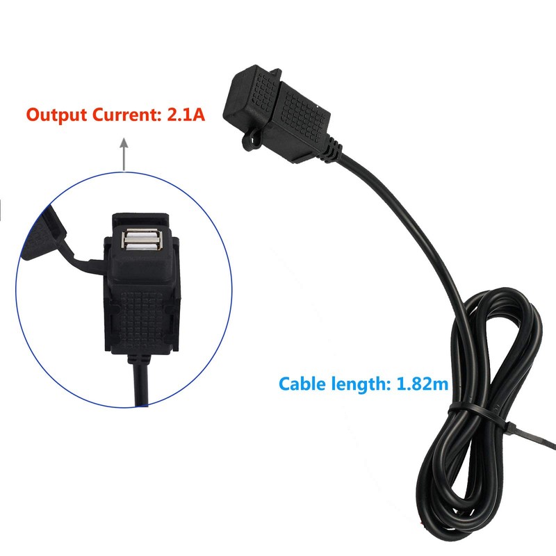 eSynic Motorcycle USB Charger Double Socket 2.1A/1.0A Universal USB Power