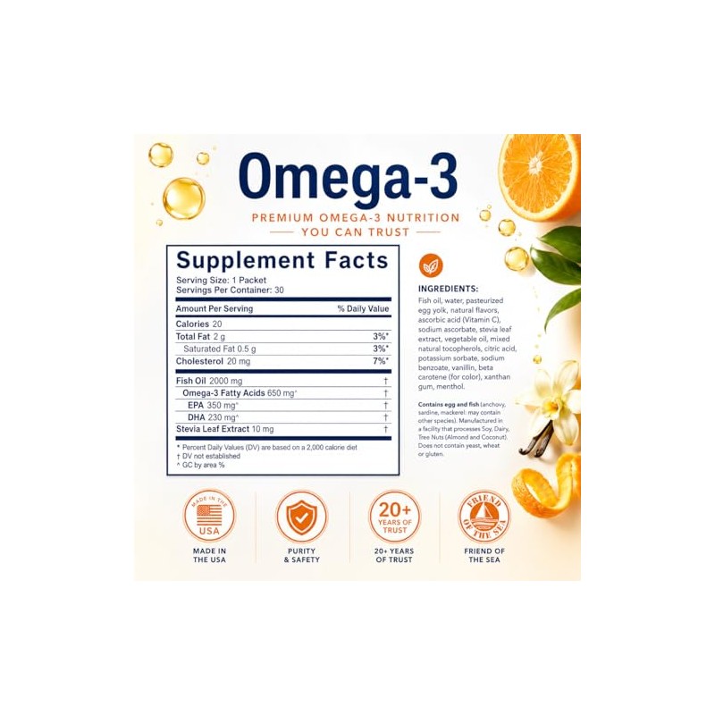 Coromega Omega-3 Supplement, Orange Flavor, Squeeze Packets, 30-Count Box