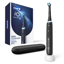Oral-B Oral-B iO Series 5 Rechargeable Electric Toothbrush with Visible Pressure Sensor to Protect Gums, 2 Minute Timer, 5 Cleaning Settings, 1 Replacement Toothbrush Heads, and Travel Case, Black