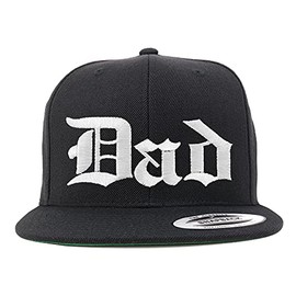 Trendy Apparel Shop DAD Old English Embroidered Flatbill Snapback - Black