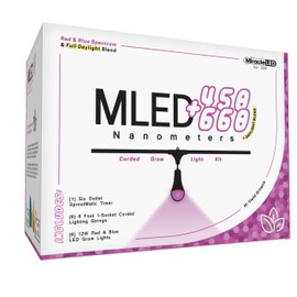 Miracle LED Nanometer 450-660 Indoor Grow Light Kit - Includes 3 Ultra Grow Red & Blue Spectrum 150W Replacement Grow Light Bulbs & 1 3-Socket Corded Fixture with SproutMatic Timer (6-Pack)