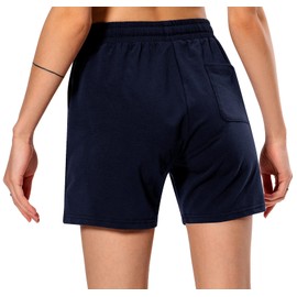 Ksmien Bermudas de algodón de punto para mujer con bolsillos profundos para mujer, sala de estar, caminar, correr, atletismo, Azul marino, XXL
