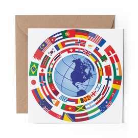 1 x Greeting Card Earth Globe Flags Map Travel - Blank Birthday Celebration Anniversary #9307