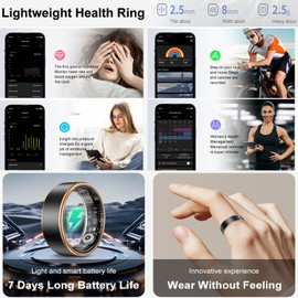 findtime Smart Ring Fitness Tracker Heart Rate Monitor Sleep Tracker Blood Oxygen Health Ring Step Counter Calories Pedometer Waterproof Remote Camera Smart Rings for Women Men, No Subscription Fee