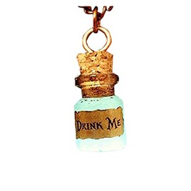 Kawaii Cute Mini Alice In Wonderland Glowing Drink Me Glass Potion Charm Necklace
