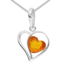 Silver and Amber Heart Pendant, Silver, Silver 925, silver-coloured, white.