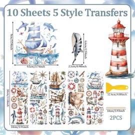 WANDIC 10 Sheets Rub On Transfer Sticker, Voyage Style Ship Pattern Stickers for DIY Scrapbooking Photo Albums Furniture,11.8 * 3.9in