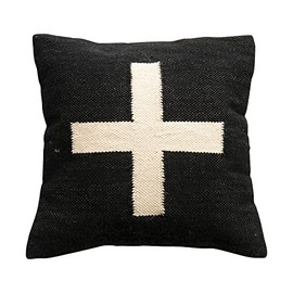 Creative Co-Op Wool Blend Swiss Cross Pillow, 20 inches, Black & Cream