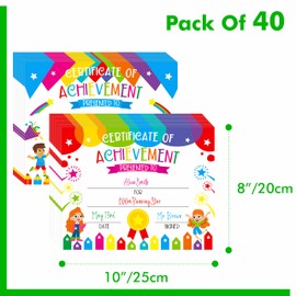 40 PCS Preschool Diploma, Certificate of Achievement in 2 Designs Colorful Certificate of Awards School Classroom Supplies for Kids Students Kindergarten Boys Girls