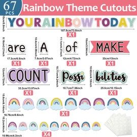 Motivational Rainbow Bulletin Board Cutouts, Happy Sunshine Day Inspirational Positive Classroom Decoration You are a Rainbow of Possibilities Accents for School Chalkboards Wall Decor