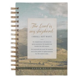 Christian Art Gifts Inspirational Journal, The Lord is My Shepherd Wide Ruled Notebook, Ps. 23:1-3 Bible Verse, Green Fields/Hills Scenery, 192 Lined Pages w/scripture, (8.4” x 6.4” x 1”)
