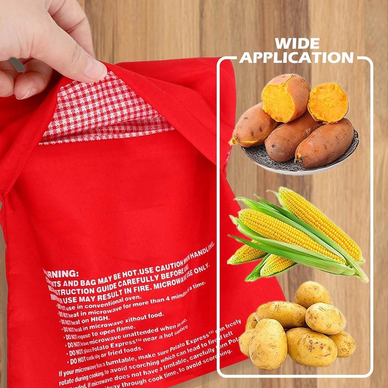 4-Pack Baked Potato Microwave Bag - Reusable Pouch and Potato