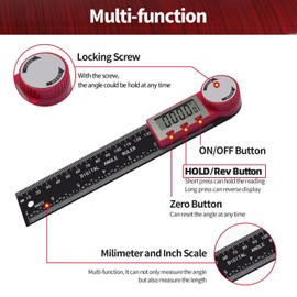 Digital Angle Finder, Angle Protractor Ruler with 200mm/ 7 inch, Carbon Fiber Plastic Carpenters Woodworking Tools Goniometer Carpenter Protractor with LCD Display Digital Protractor Construction Tool