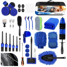MIAOKE 41Pcs Professional Car Detailing Kit, Car Wash Kit with Portable Handbag, Wet and Dry Use Car Cleaning Kit, Durable Drill Brush, Apply to Interior, Exterior, Wheels, Trucks, Motorcycles
