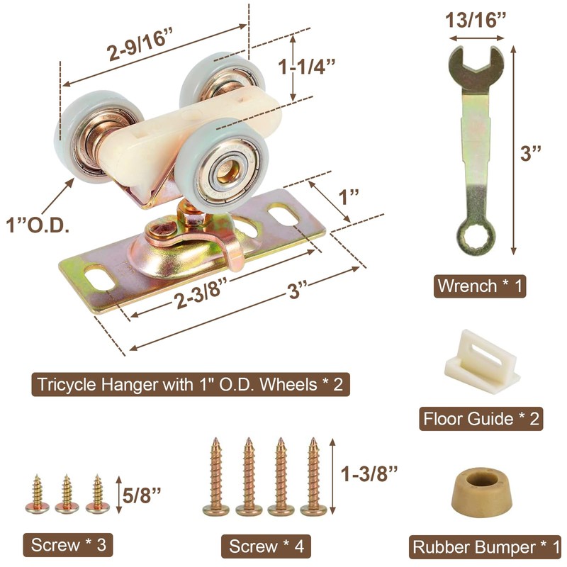 Pocket Door Rollers Replacement with 1" O.D. Wheels, Compatible with